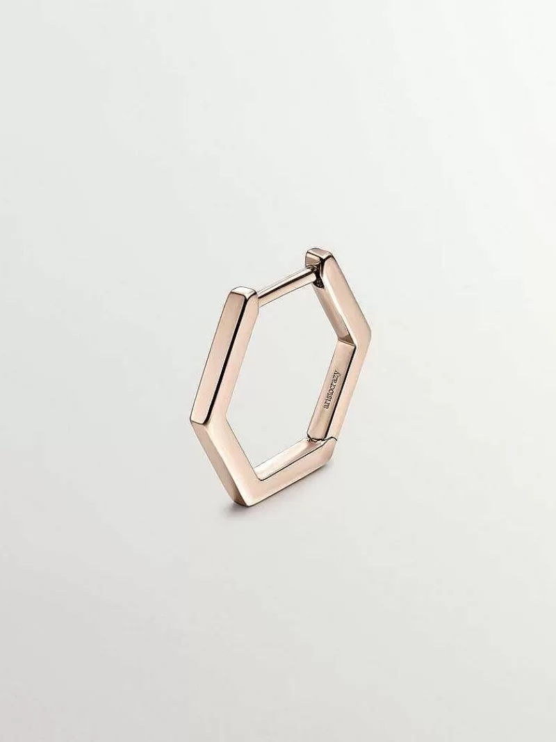 Aristocrazy Pendientes De Oro-Pendiente Individual De Aro De Oro Rosa De 9K Con Forma Hexagonal