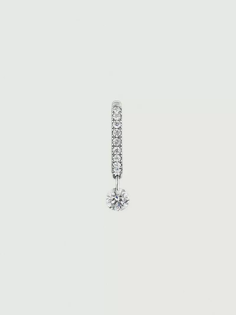 Aristocrazy Pendientes Por Unidad-Pendiente Individual De Aro Pequeno De Oro Blanco De 18K Con Diamantes Blancos