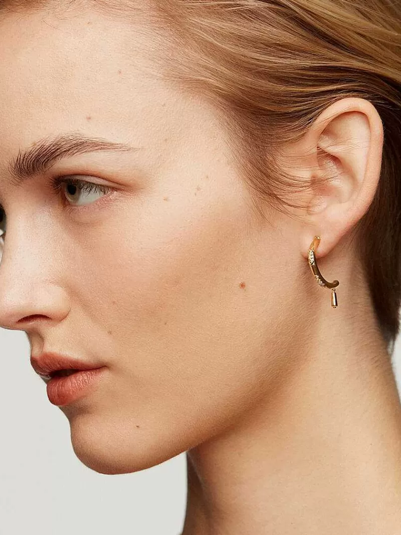 Aristocrazy Pendientes De Plata-Pendiente Individual De Medio Aro De Plata 925 Banada En Oro Amarillo De 18K Con Topacios Blancos