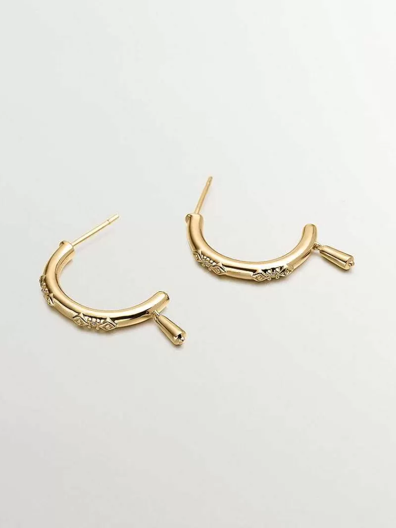 Aristocrazy Pendientes De Plata-Pendiente Individual De Medio Aro De Plata 925 Banada En Oro Amarillo De 18K Con Topacios Blancos