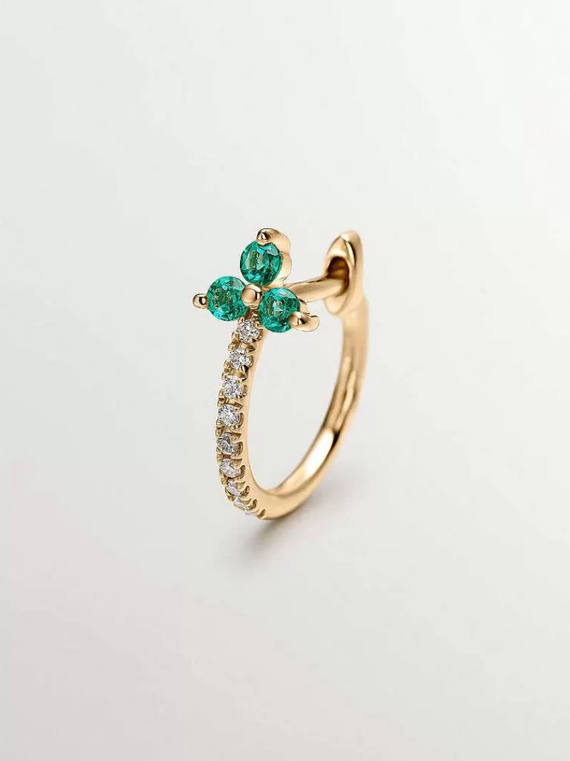 Aristocrazy Pendientes Por Unidad-Pendiente Individual De Oro Amarillo De 9K Con Diamantes Y Esmeraldas