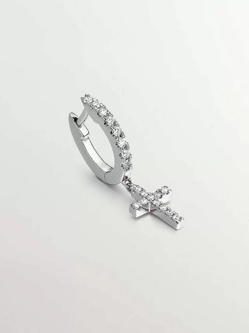 Aristocrazy Pendientes Por Unidad-Pendiente Individual De Oro Blanco De 18K Con Diamantes Y Cruz
