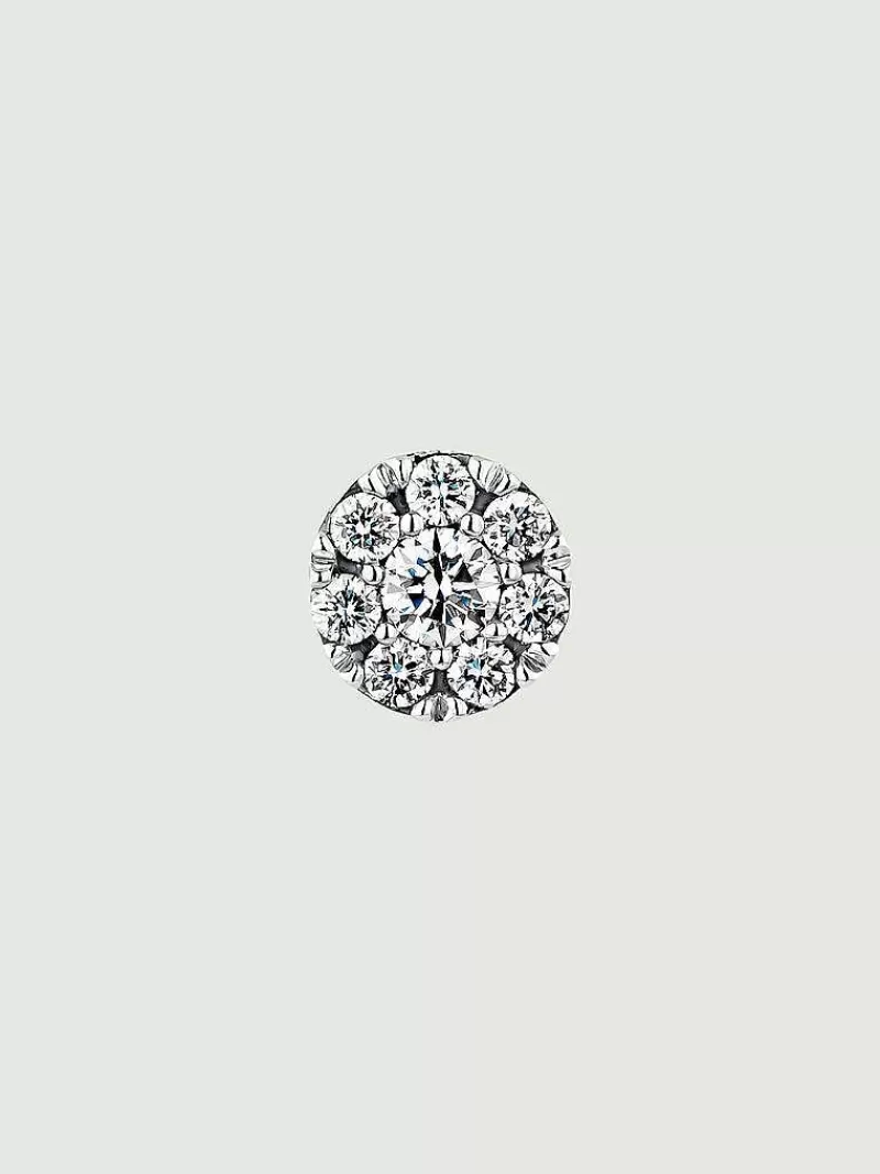 Aristocrazy Pendientes Por Unidad-Pendiente Individual De Oro Blanco De 18K Con Roseta De Diamantes 0,14 Cts
