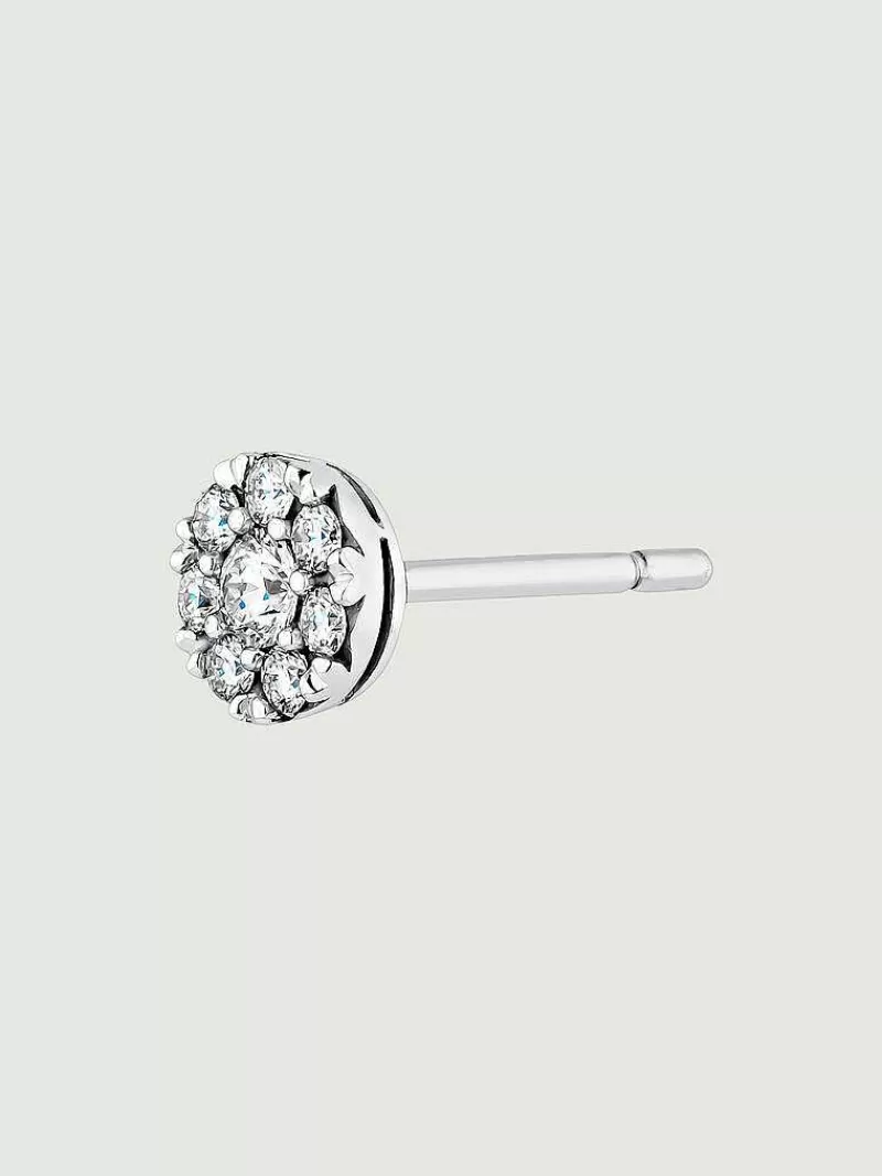 Aristocrazy Pendientes Por Unidad-Pendiente Individual De Oro Blanco De 18K Con Roseta De Diamantes 0,14 Cts