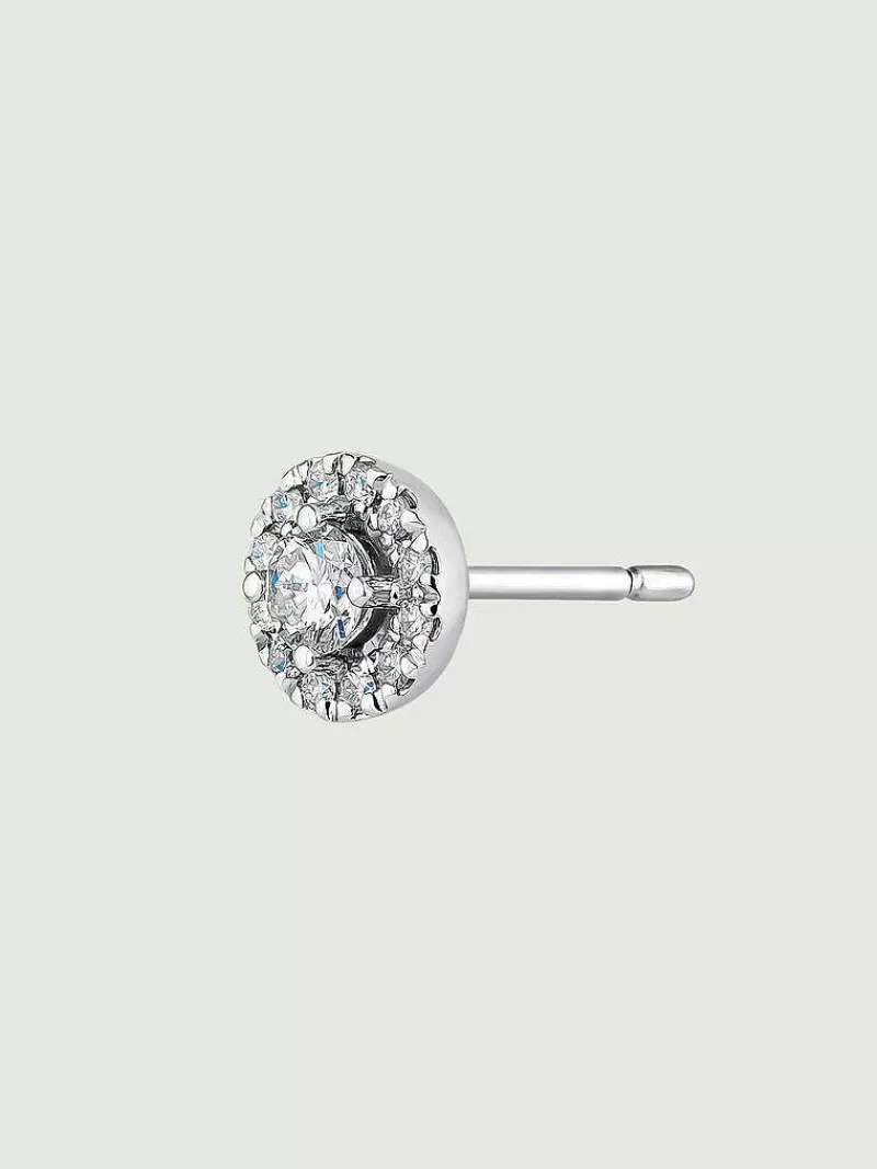 Aristocrazy Pendientes Por Unidad-Pendiente Individual De Oro Blanco De 18K Con Roseta De Diamantes 0,16 Cts