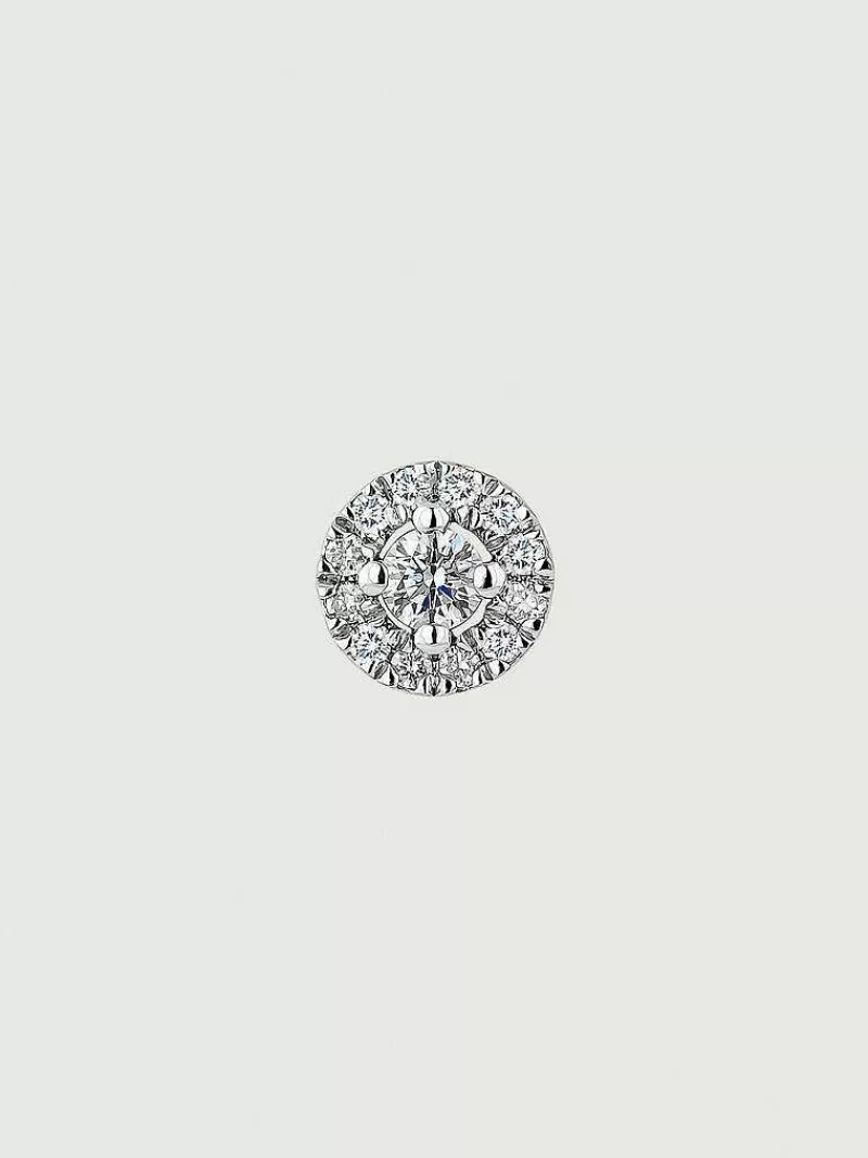Aristocrazy Pendientes Por Unidad-Pendiente Individual De Oro Blanco De 18K Con Roseta De Diamantes 0,1 Cts