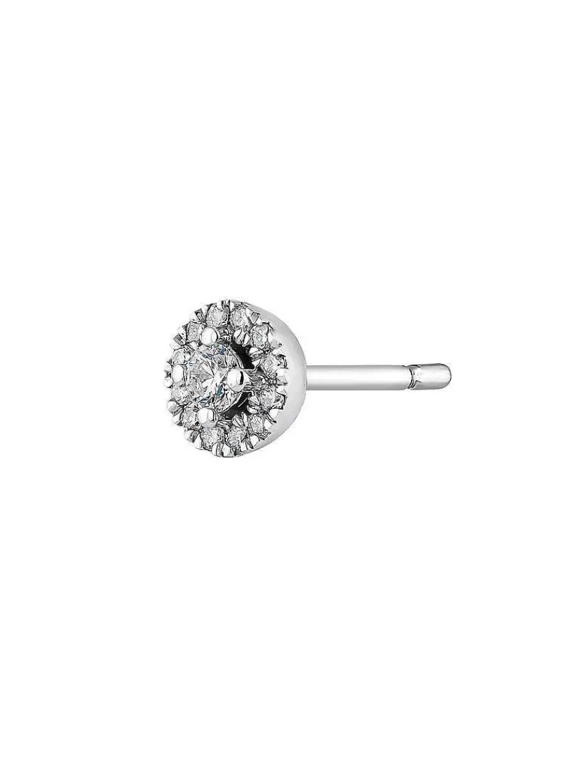 Aristocrazy Pendientes Por Unidad-Pendiente Individual De Oro Blanco De 18K Con Roseta De Diamantes 0,1 Cts