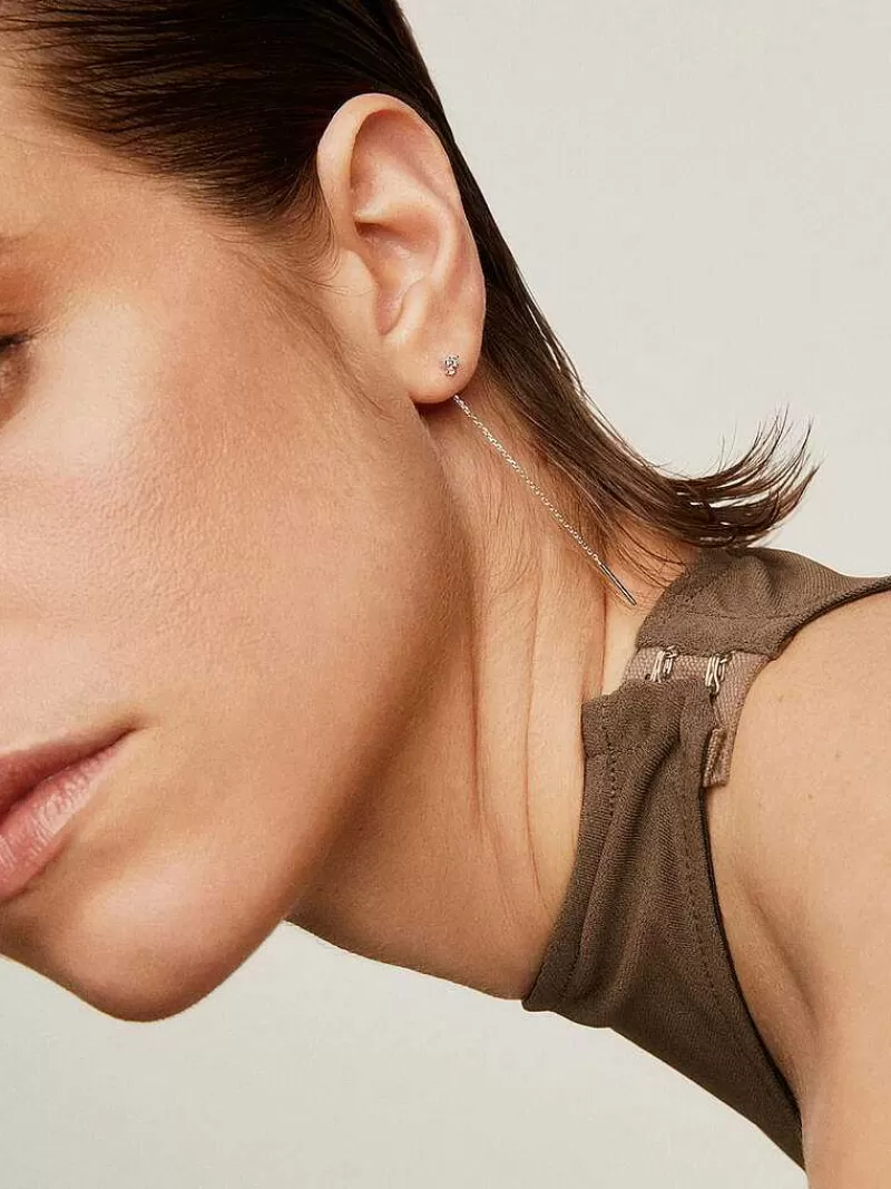 Aristocrazy Pendientes Por Unidad-Pendiente Individual De Oro Blanco De 9K Con Cadena Y Diamantes