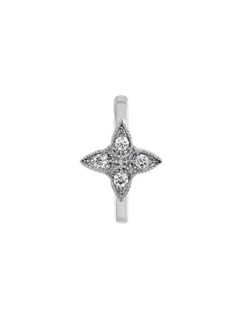 Aristocrazy Pendientes Por Unidad-Pendiente Individual De Oro Blanco De 9K Con Estrella Y Diamantes