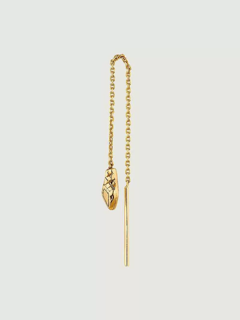 Aristocrazy Pendientes Por Unidad-Pendiente Individual De Plata 925 Banada En Oro Amarillo De 18K Con Cabeza De Serpiente
