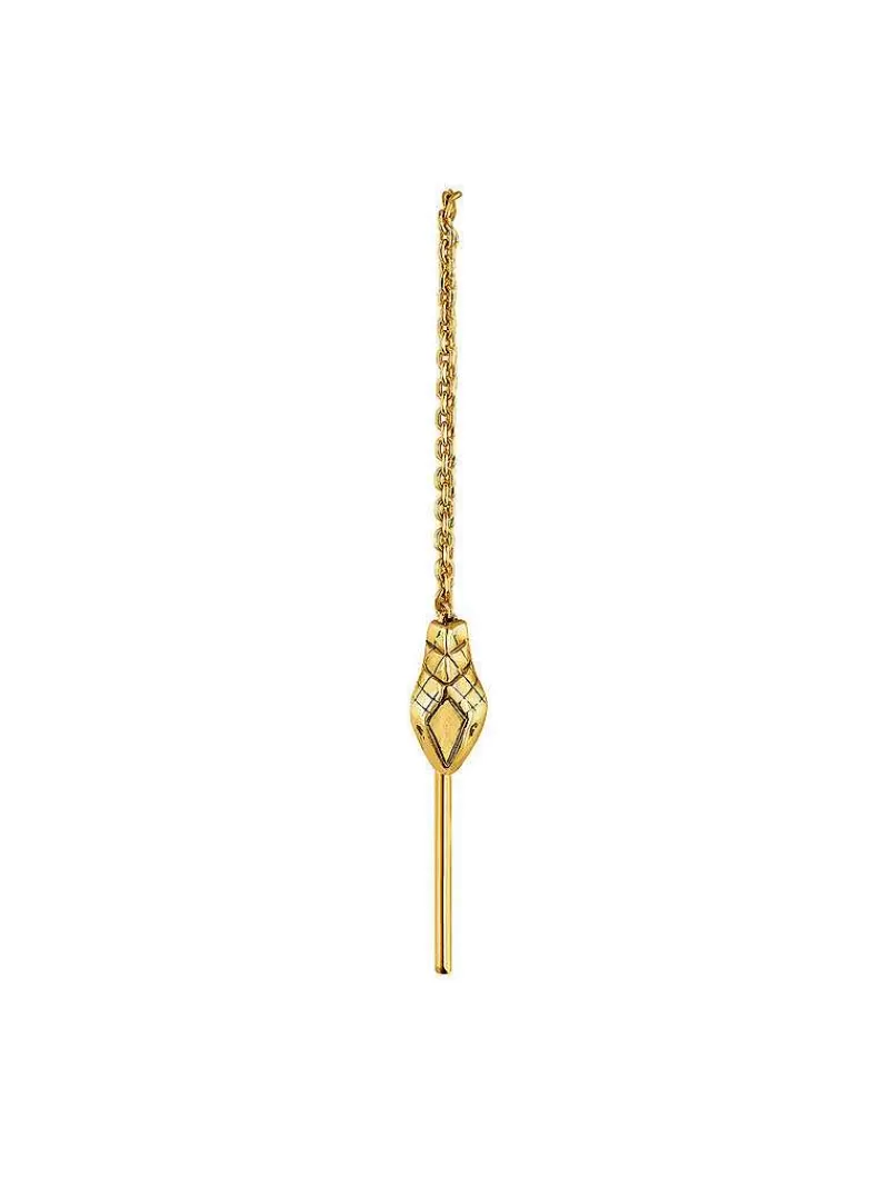 Aristocrazy Pendientes Por Unidad-Pendiente Individual De Plata 925 Banada En Oro Amarillo De 18K Con Cabeza De Serpiente