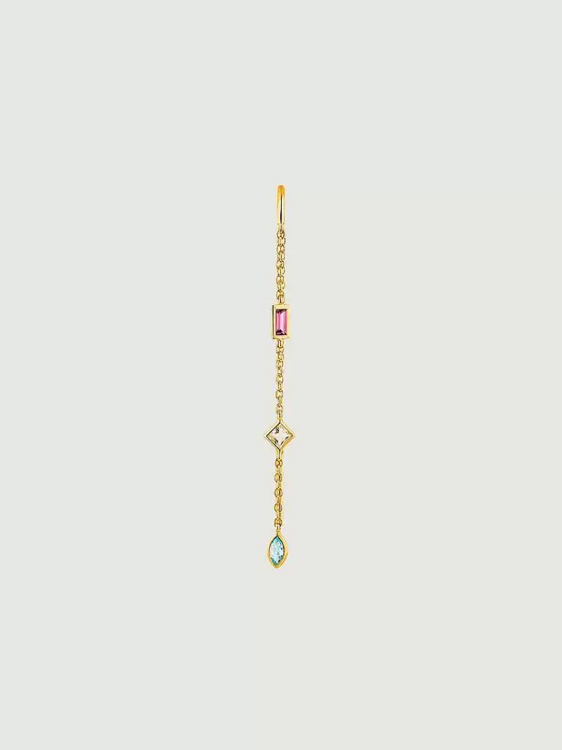 Aristocrazy Pendientes Por Unidad-Pendiente Individual De Plata 925 Banada En Oro Amarillo De 18K Con Rodolita, Cuarzo Y Topacio