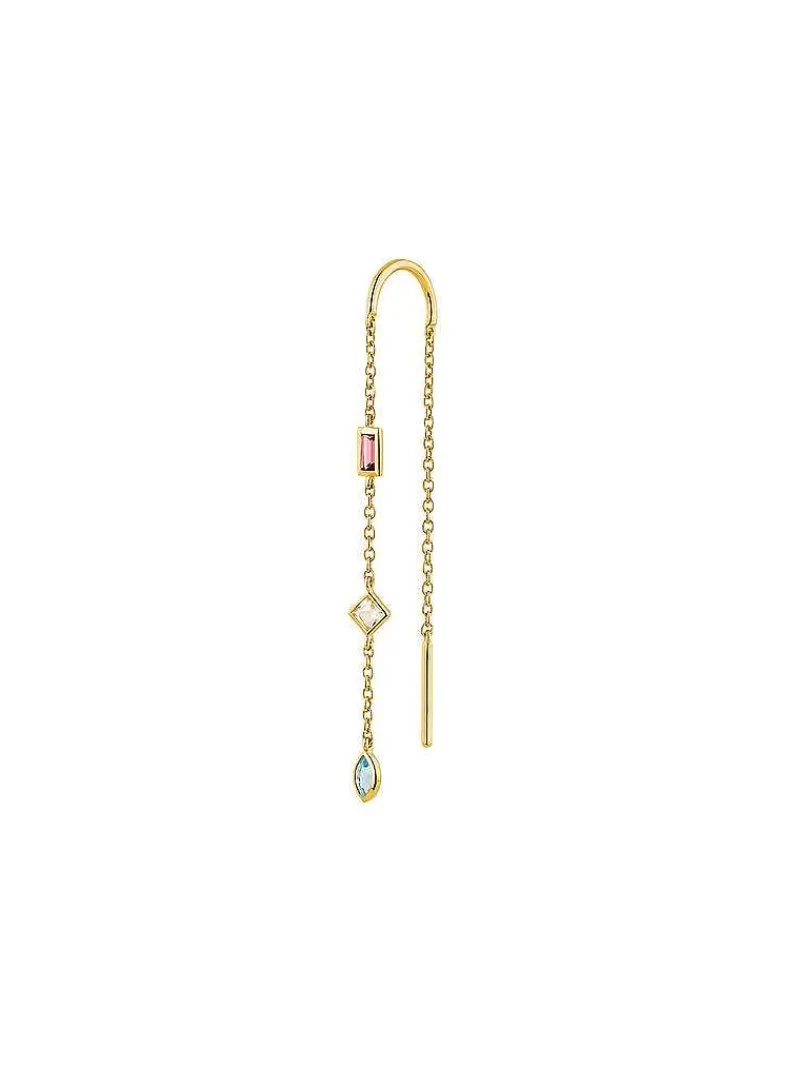 Aristocrazy Pendientes Por Unidad-Pendiente Individual De Plata 925 Banada En Oro Amarillo De 18K Con Rodolita, Cuarzo Y Topacio