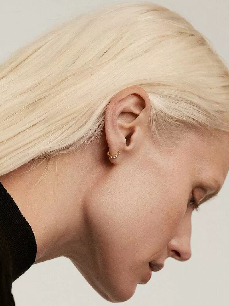 Aristocrazy Pendientes Por Unidad-Pendiente Individual De Plata 925 Banada En Oro Amarillo De 18K Con Zafiros Blancos Y Azules