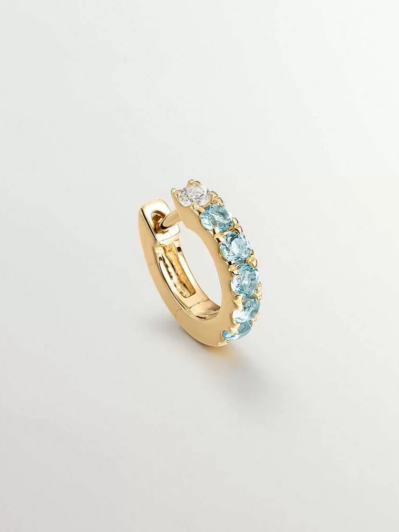 Aristocrazy Pendientes Por Unidad-Pendiente Individual De Plata 925 Banada En Oro Amarillo De 18K Con Zafiros Blancos Y Azules