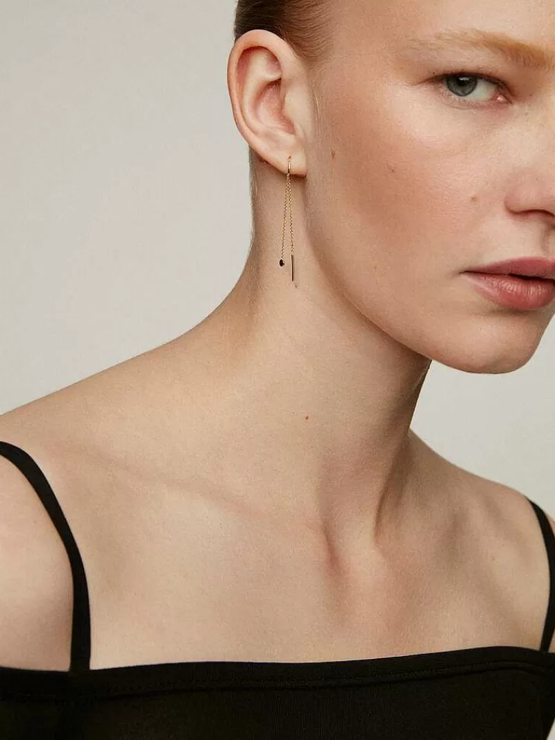 Aristocrazy Pendientes Por Unidad-Pendiente Individual Largo De Oro Amarillo De 9K Con Cadena