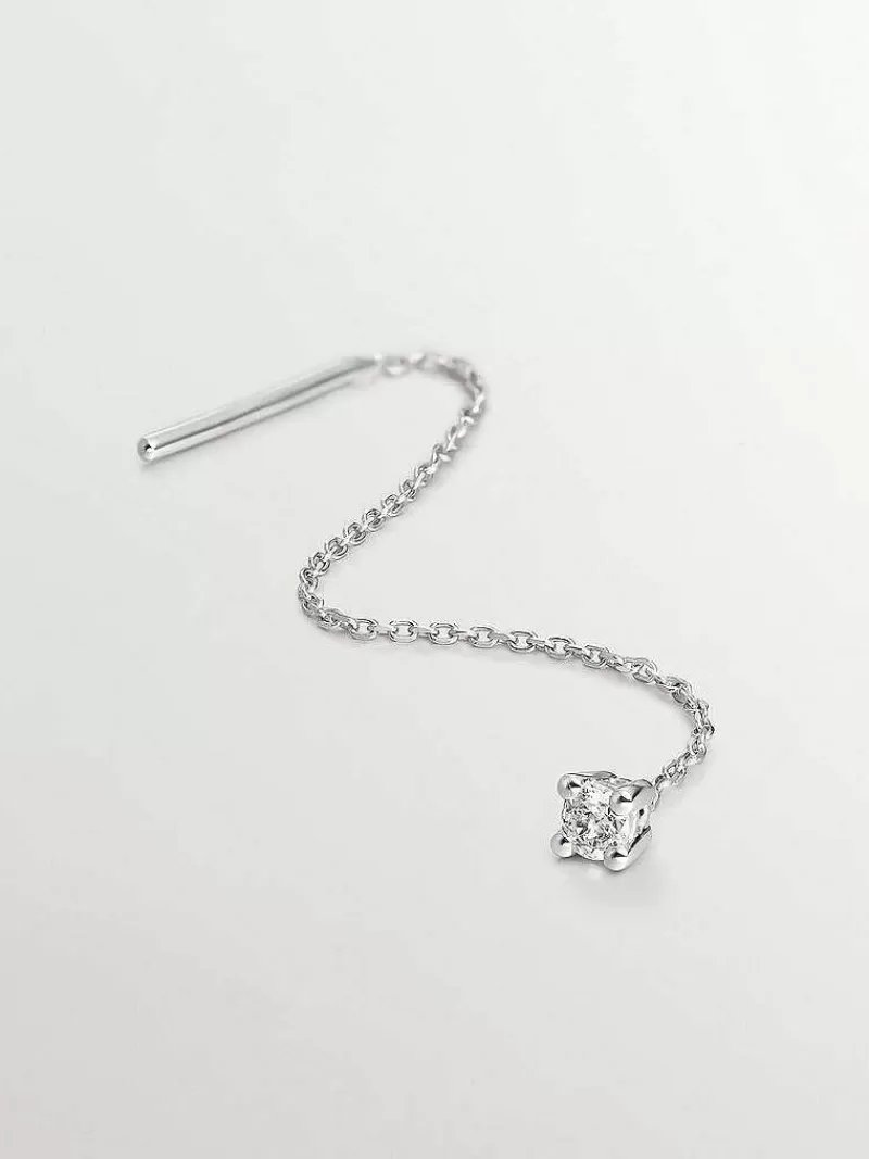 Aristocrazy Pendientes Por Unidad-Pendiente Individual Largo De Oro Blanco De 18K Con Cadena Y Diamante
