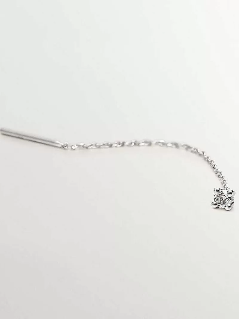 Aristocrazy Pendientes Por Unidad-Pendiente Individual Largo De Oro Blanco De 18K Con Cadena Y Diamante