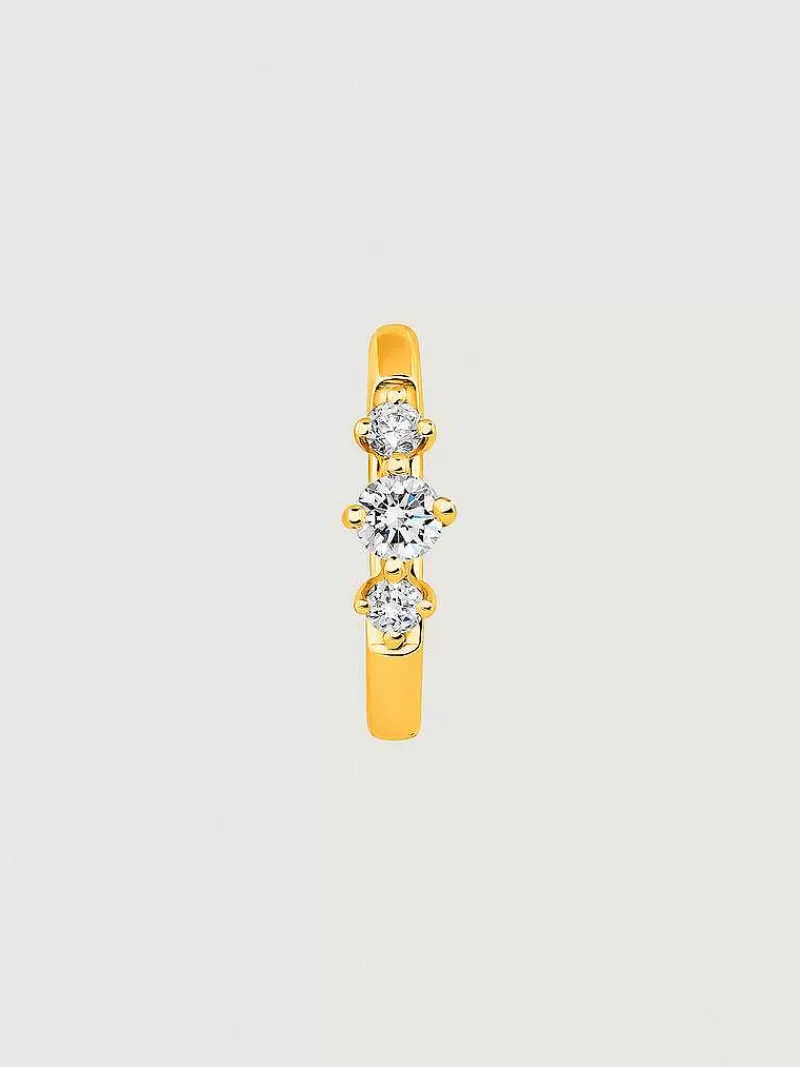 Aristocrazy Pendientes Por Unidad-Pendiente Individual Pequeno De Aro De Oro Amarillo De 18K Con Triple Diamante