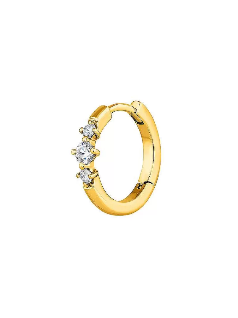 Aristocrazy Pendientes Por Unidad-Pendiente Individual Pequeno De Aro De Oro Amarillo De 18K Con Triple Diamante