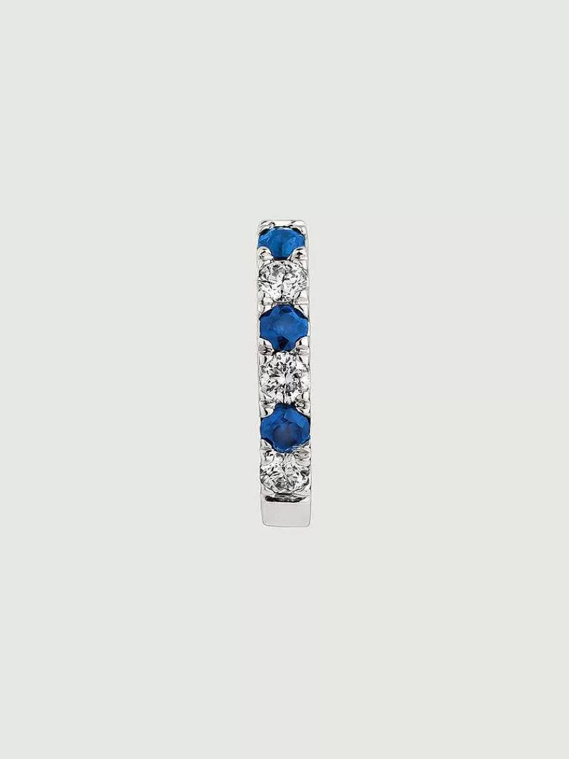 Aristocrazy Pendientes Por Unidad-Pendiente Individual Pequeno De Aro De Oro Blanco De 9K Con Zafiros Azules Y Diamantes