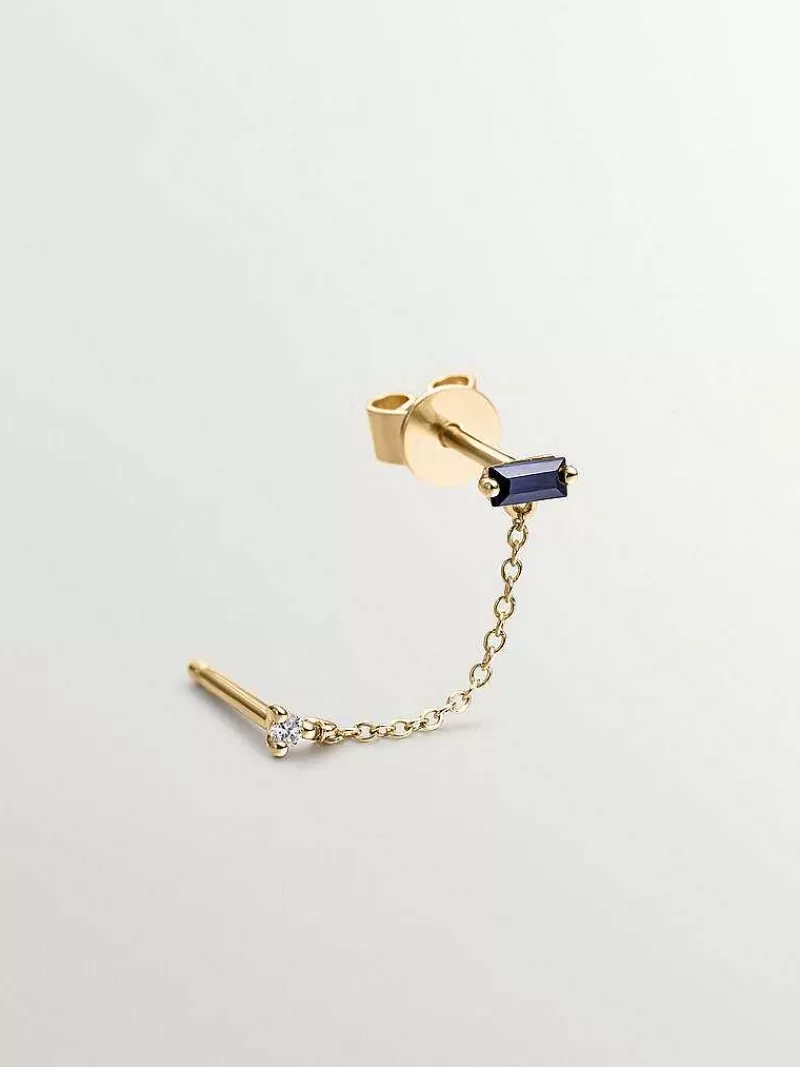 Aristocrazy Pendientes Por Unidad-Pendiente Individual Trepador De Oro Amarillo De 9K Con Zafiro Azul Y Diamante