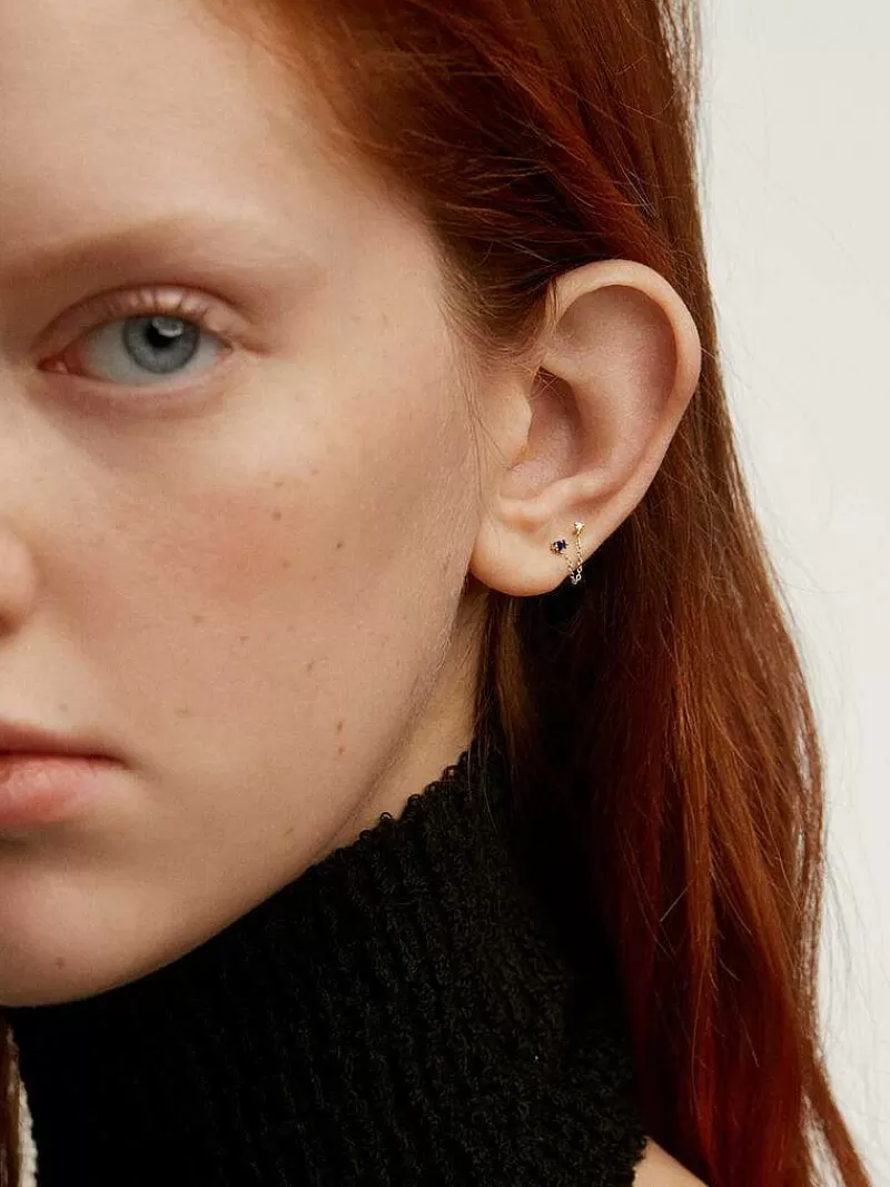Aristocrazy Pendientes Por Unidad-Pendiente Individual Trepador De Oro Amarillo De 9K Con Zafiro Azul Y Diamante