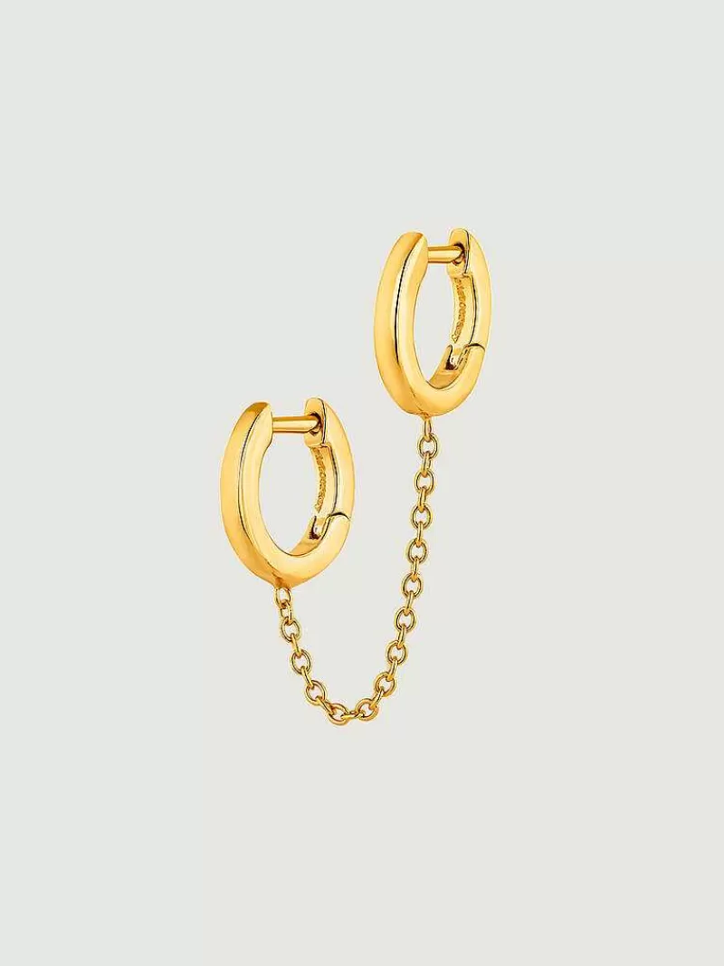 Aristocrazy Pendientes Por Unidad-Pendiente Individual Trepador De Plata 925 Banada En Oro Amarillo De 18K Con Doble Aro