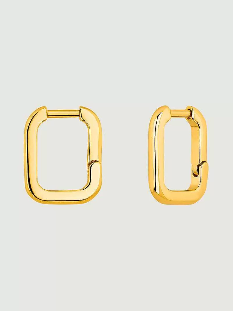 Aristocrazy Pendientes De Plata-Pendientes De Aro Cuadrados En Plata 925 Banada En Oro Amarillo De 18K