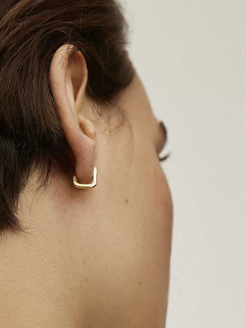 Aristocrazy Pendientes De Plata-Pendientes De Aro Cuadrados En Plata 925 Banada En Oro Amarillo De 18K