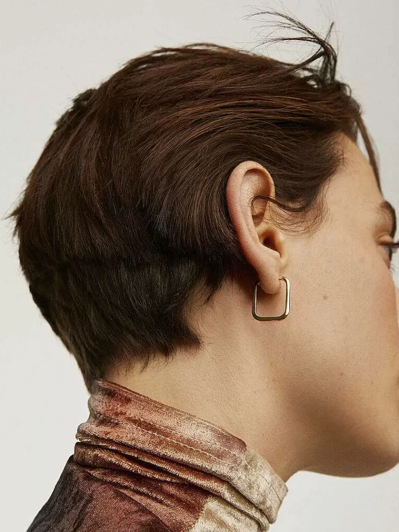 Aristocrazy Pendientes De Plata-Pendientes De Aro Cuadrados Grandes De Plata 925 Banada En Oro Amarillo De 18K