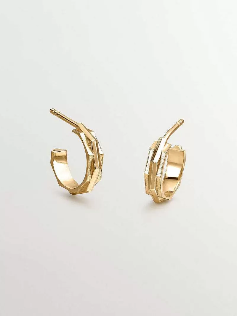 Aristocrazy Pendientes De Plata-Pendientes De Aro De Plata 925 Banada En Oro Amarillo De 18K Con Acabado Geometrico