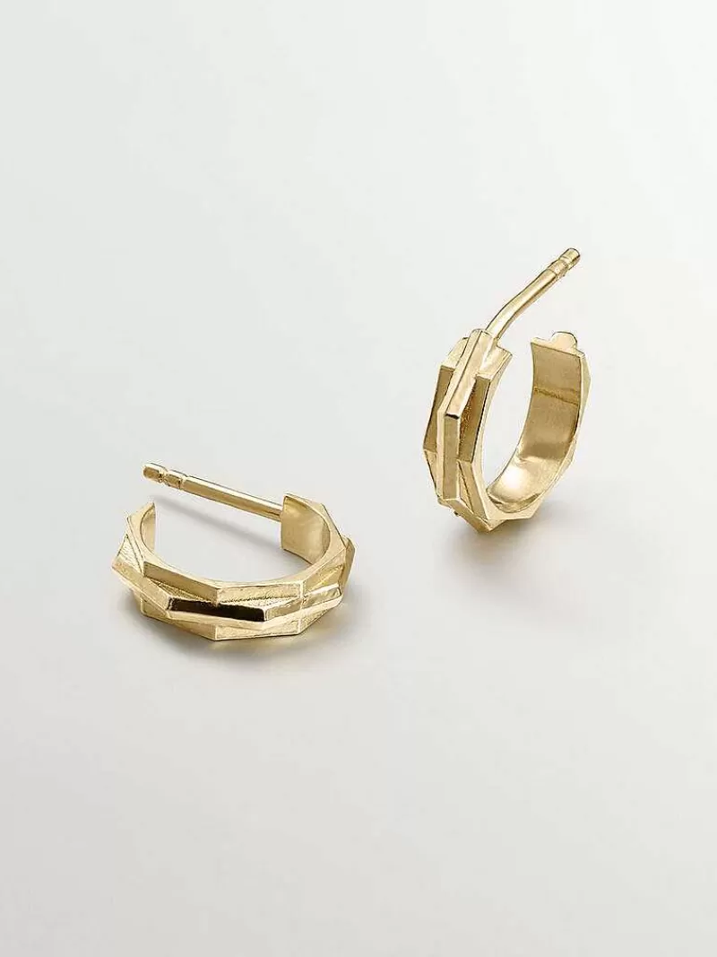 Aristocrazy Pendientes De Plata-Pendientes De Aro De Plata 925 Banada En Oro Amarillo De 18K Con Acabado Geometrico