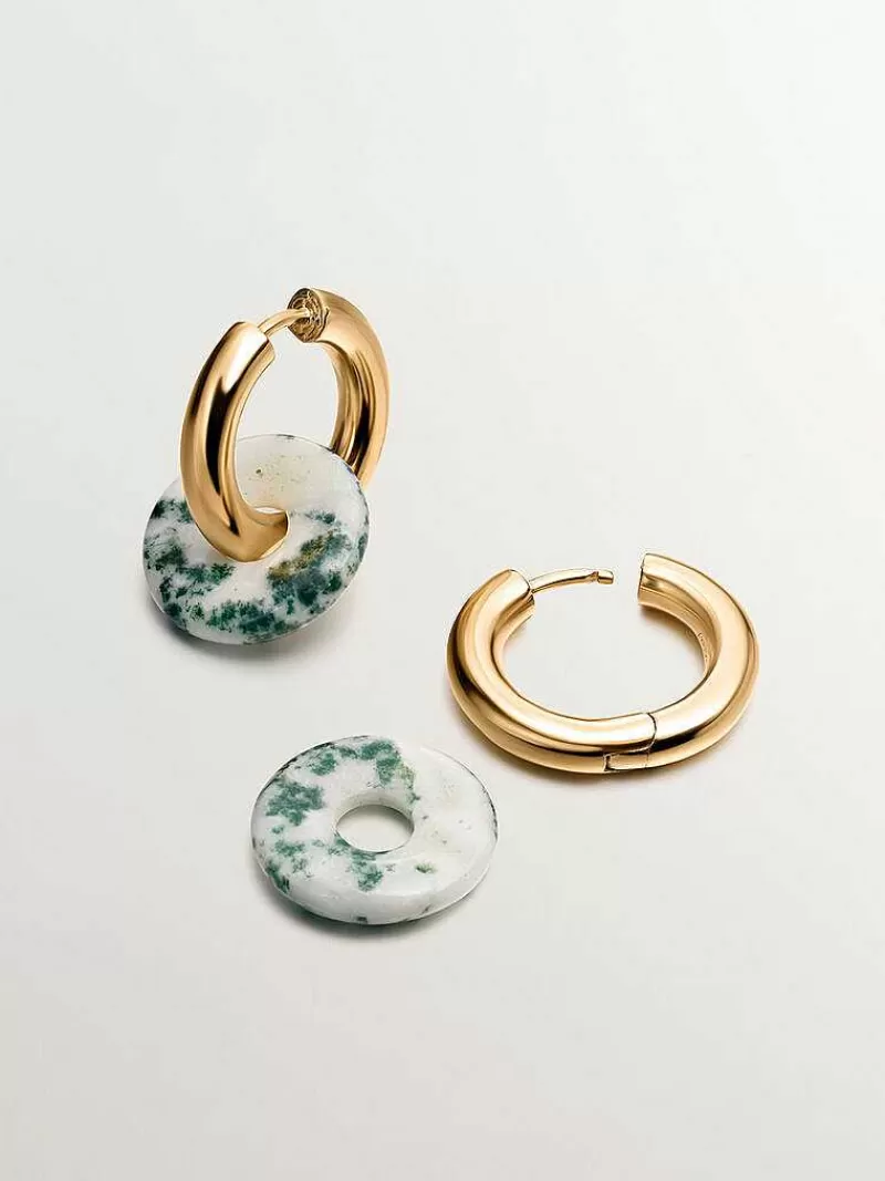 Aristocrazy Pendientes De Plata-Pendientes De Aro De Plata 925 Banada En Oro Amarillo De 18K Con Agata Verde