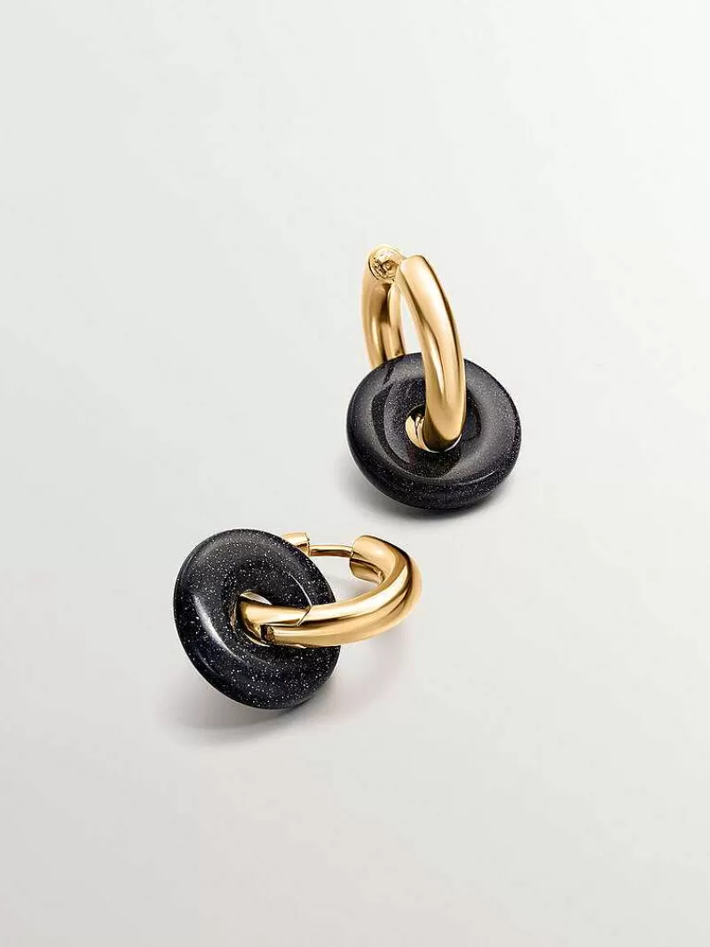 Aristocrazy Pendientes De Plata-Pendientes De Aro De Plata 925 Banada En Oro Amarillo De 18K Con Arenisca Azul