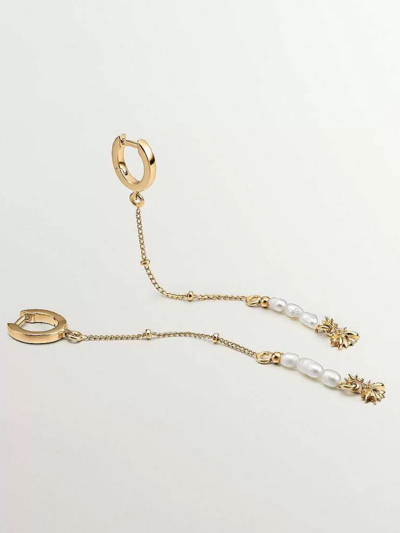 Aristocrazy Pendientes De Plata-Pendientes De Aro De Plata 925 Banada En Oro Amarillo De 18K Con Colgante De Perlas Y Flor De Loto