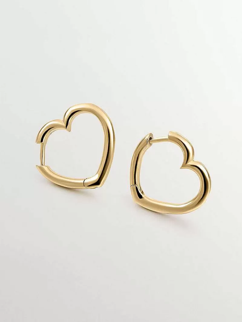Aristocrazy Pendientes De Plata-Pendientes De Aro De Plata 925 Banada En Oro Amarillo De 18K Con Forma De Corazon
