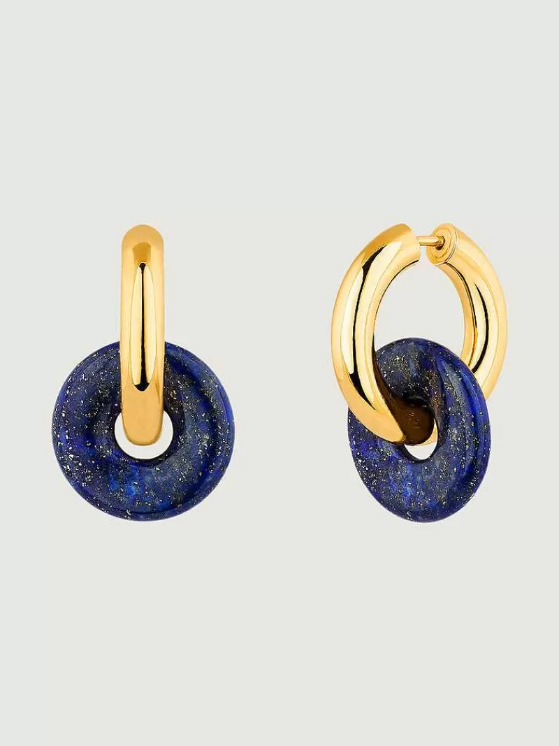Aristocrazy Pendientes De Plata-Pendientes De Aro De Plata 925 Banada En Oro Amarillo De 18K Con Lapislazuli