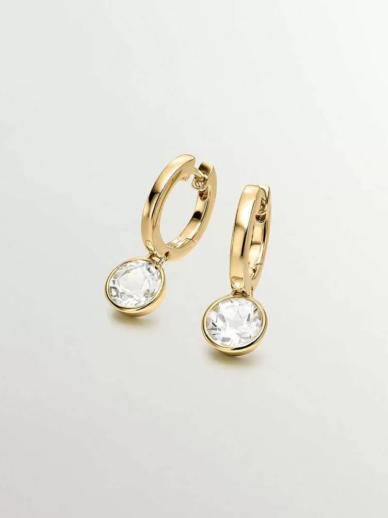 Aristocrazy Pendientes De Plata-Pendientes De Aro De Plata 925 Banada En Oro Amarillo De 18K Con Topacios Blancos