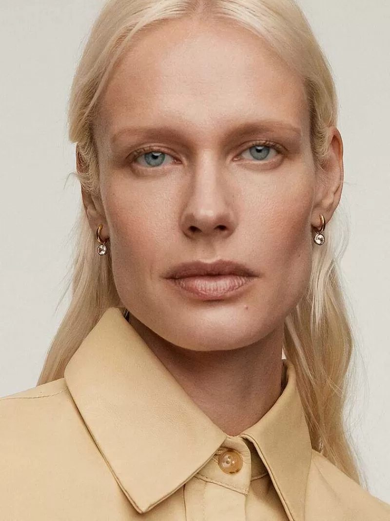 Aristocrazy Pendientes De Plata-Pendientes De Aro De Plata 925 Banada En Oro Amarillo De 18K Con Topacios Blancos