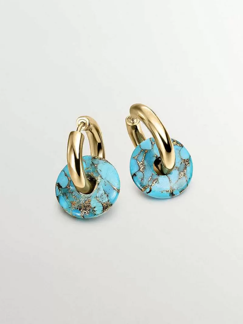 Aristocrazy Pendientes De Plata-Pendientes De Aro De Plata 925 Banada En Oro Amarillo De 18K Con Turquesa