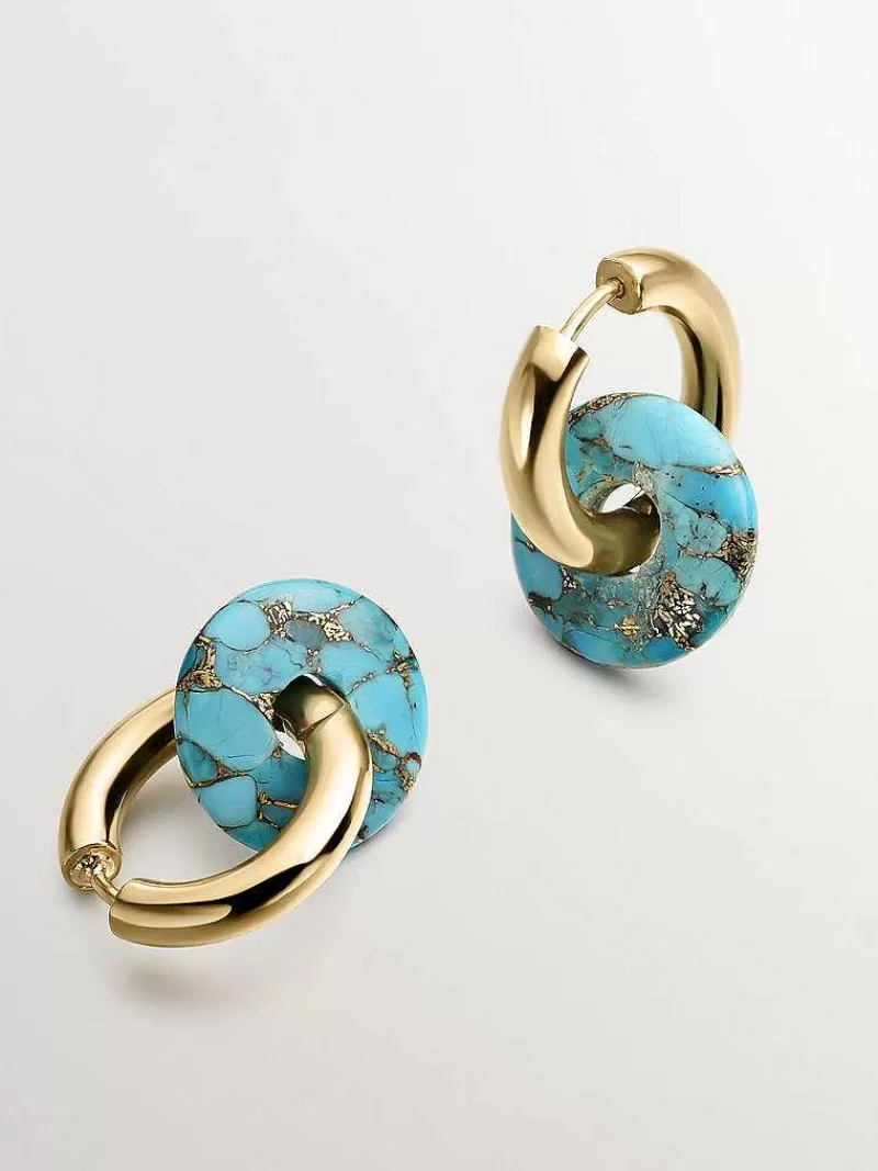Aristocrazy Pendientes De Plata-Pendientes De Aro De Plata 925 Banada En Oro Amarillo De 18K Con Turquesa