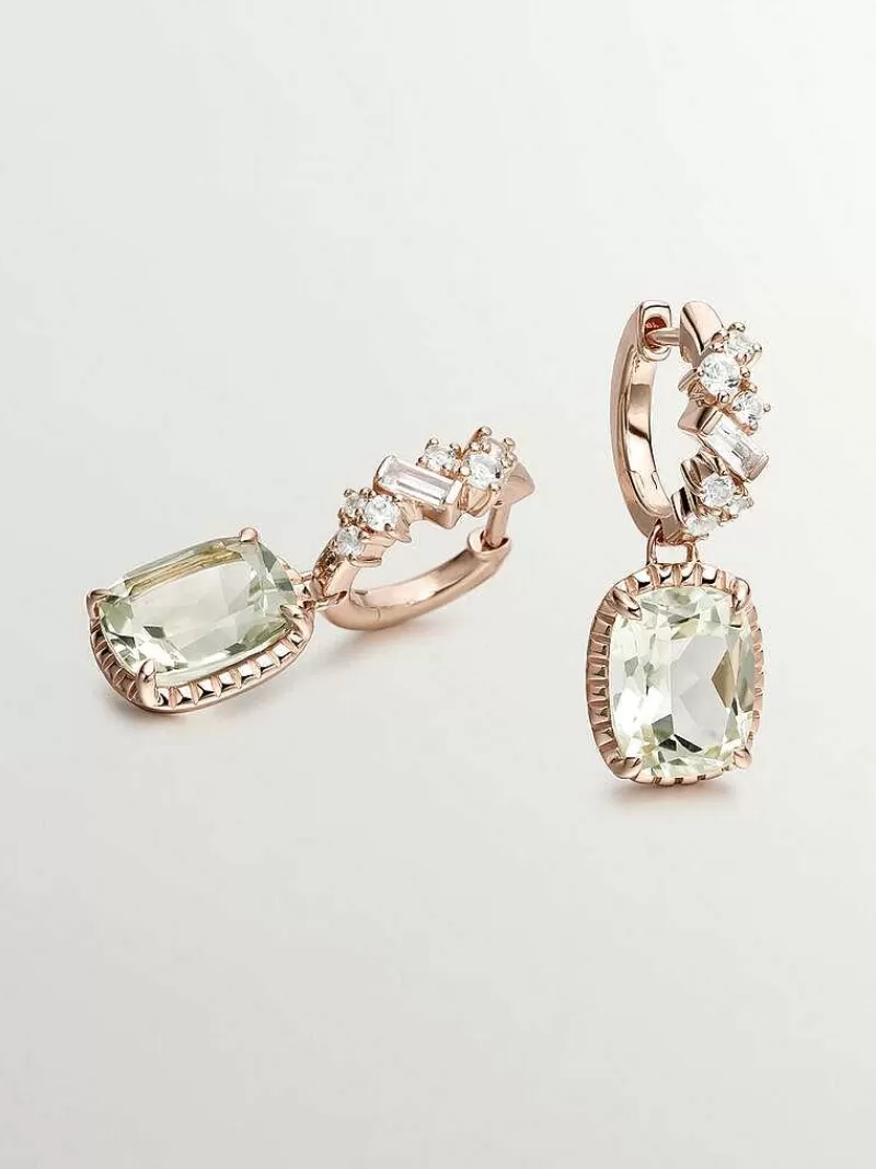 Aristocrazy Pendientes De Plata-Pendientes De Aro De Plata 925 Banada En Oro Rosa De 18K Con Cuarzos Verdes Y Topacios Azul Swiss