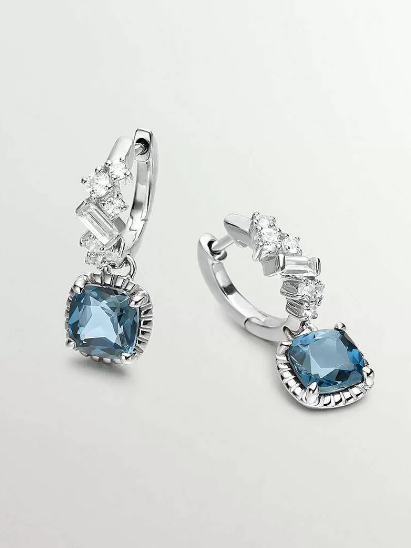 Aristocrazy Pendientes De Plata-Pendientes De Aro De Plata 925 Con Topacios Azul London Y Blancos