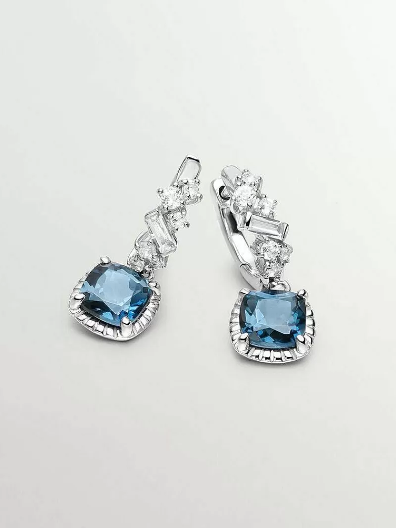Aristocrazy Pendientes De Plata-Pendientes De Aro De Plata 925 Con Topacios Azul London Y Blancos