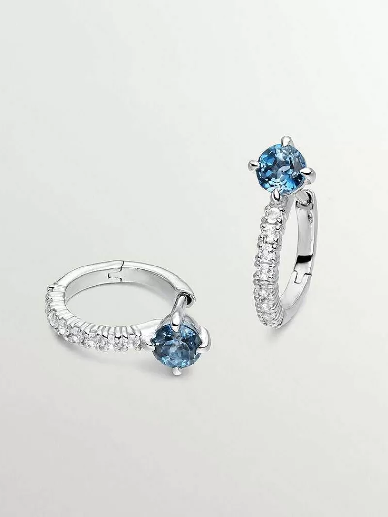 Aristocrazy Pendientes De Plata-Pendientes De Aro De Plata 925 Con Topacios Azul Y Blancos