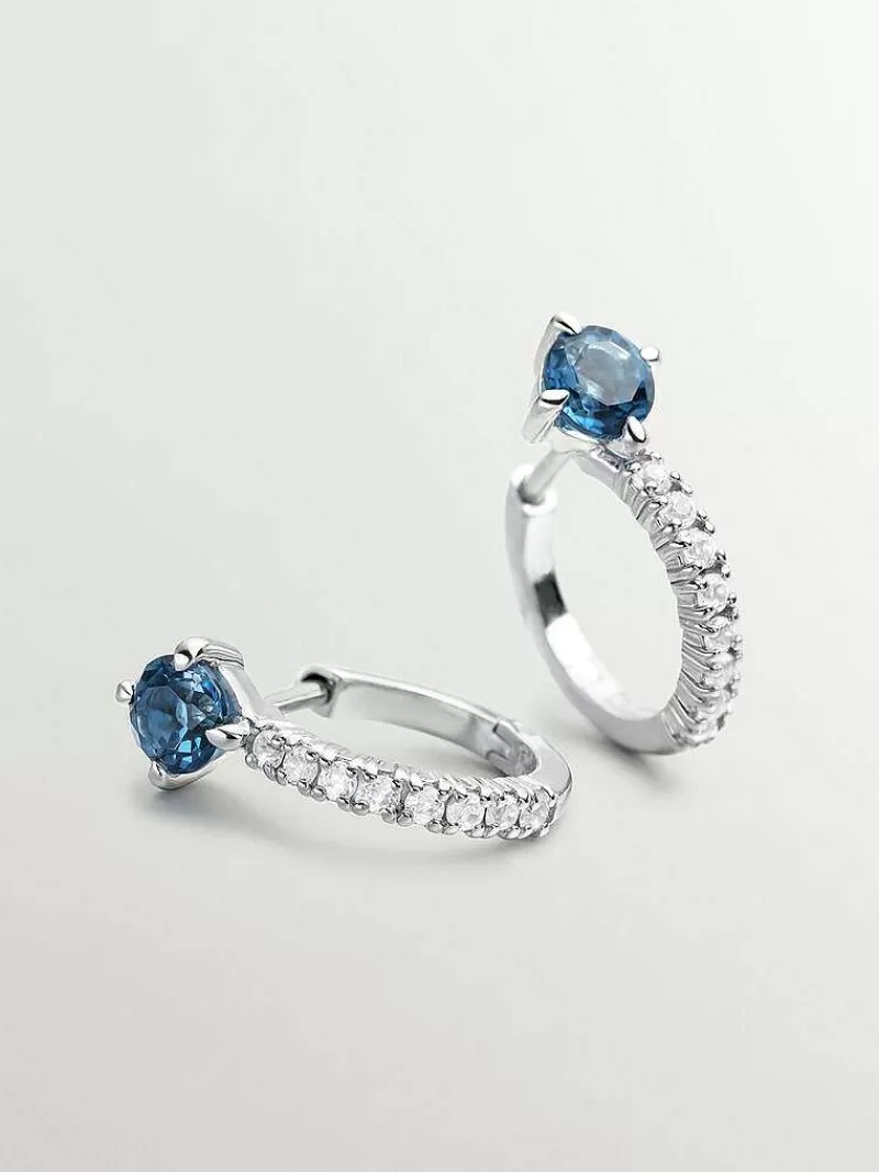Aristocrazy Pendientes De Plata-Pendientes De Aro De Plata 925 Con Topacios Azul Y Blancos