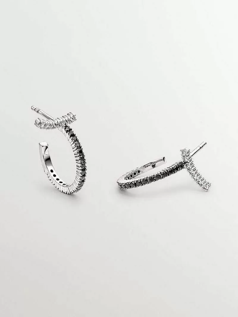 Aristocrazy Pendientes De Aro-Pendientes De Aro De Plata 925 Con Topacios Blancos Y Espinelas Negras