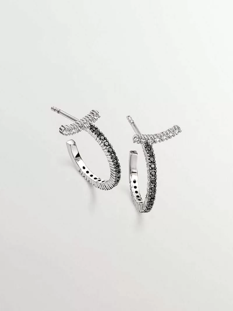 Aristocrazy Pendientes De Aro-Pendientes De Aro De Plata 925 Con Topacios Blancos Y Espinelas Negras