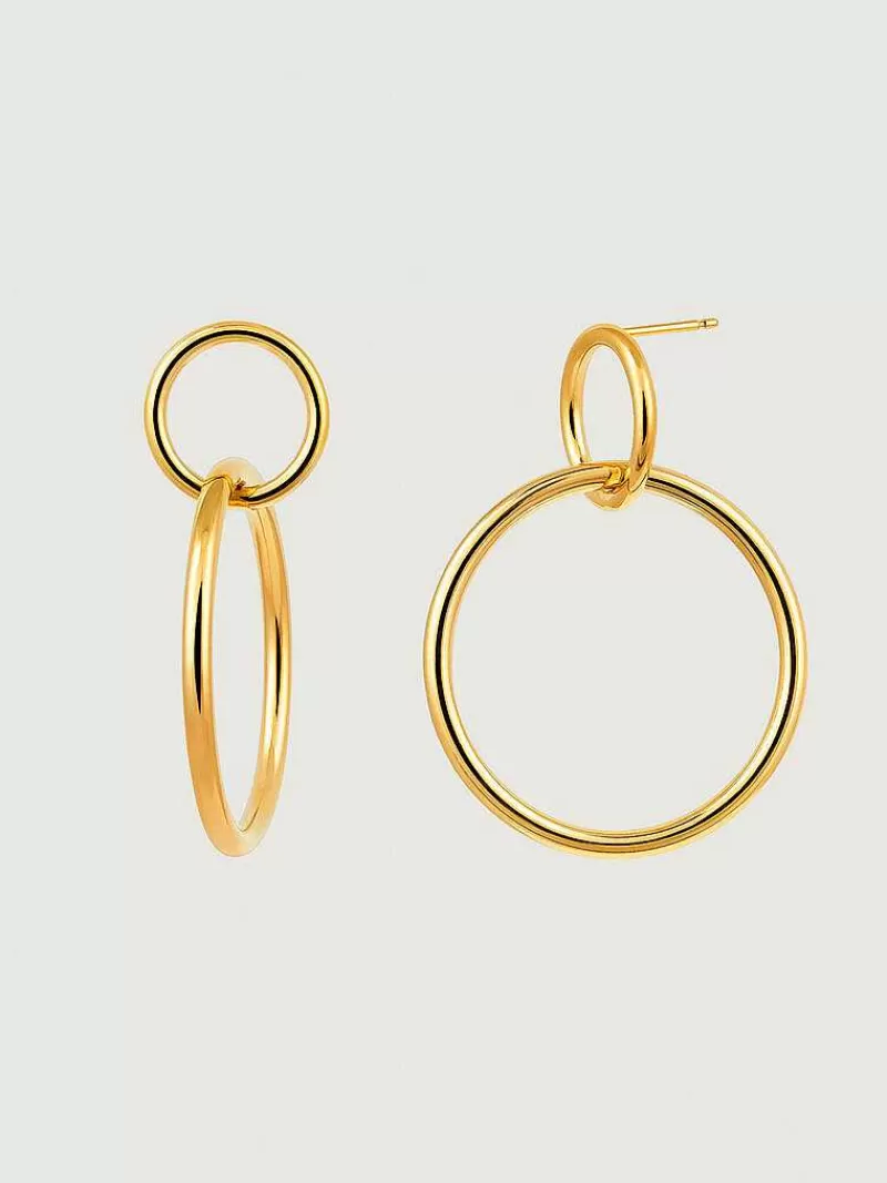 Aristocrazy Pendientes De Aro-Pendientes De Aro Doble De Plata 925 Banada En Oro Amarillo De 18K